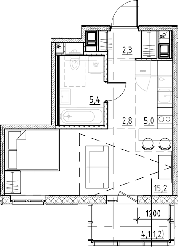 Квартира студия 31.9 м², 5/9 эт., ЖК «Янила Форест»